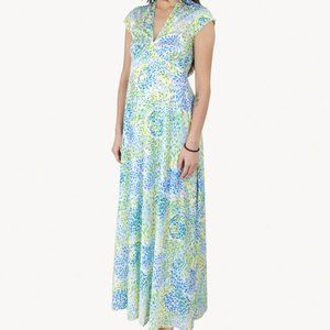 Victor Costa Rain Drop Patterned Maxi Dress Starry Night Van Gogh Vintage